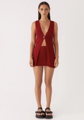Custom Design Knitted Button-Front Vest and Skirt Set
