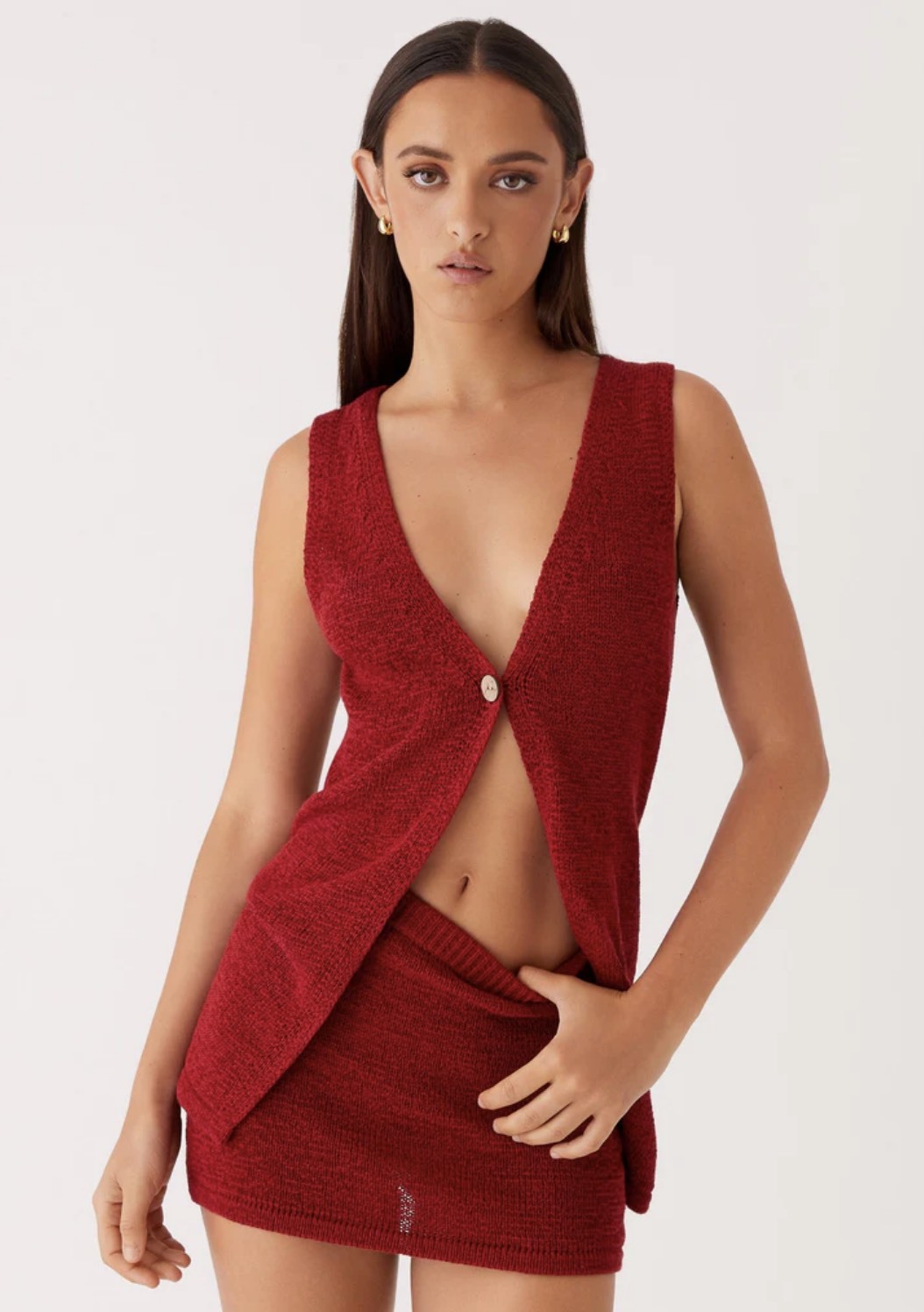 Custom Design Knitted Button-Front Vest and Skirt Set