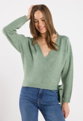 Custom Design Women's Wrap Knit Sweater – V-Neck Pullover with Side Tie Detail, Long Sleeve Lightweight Knitwear Top
