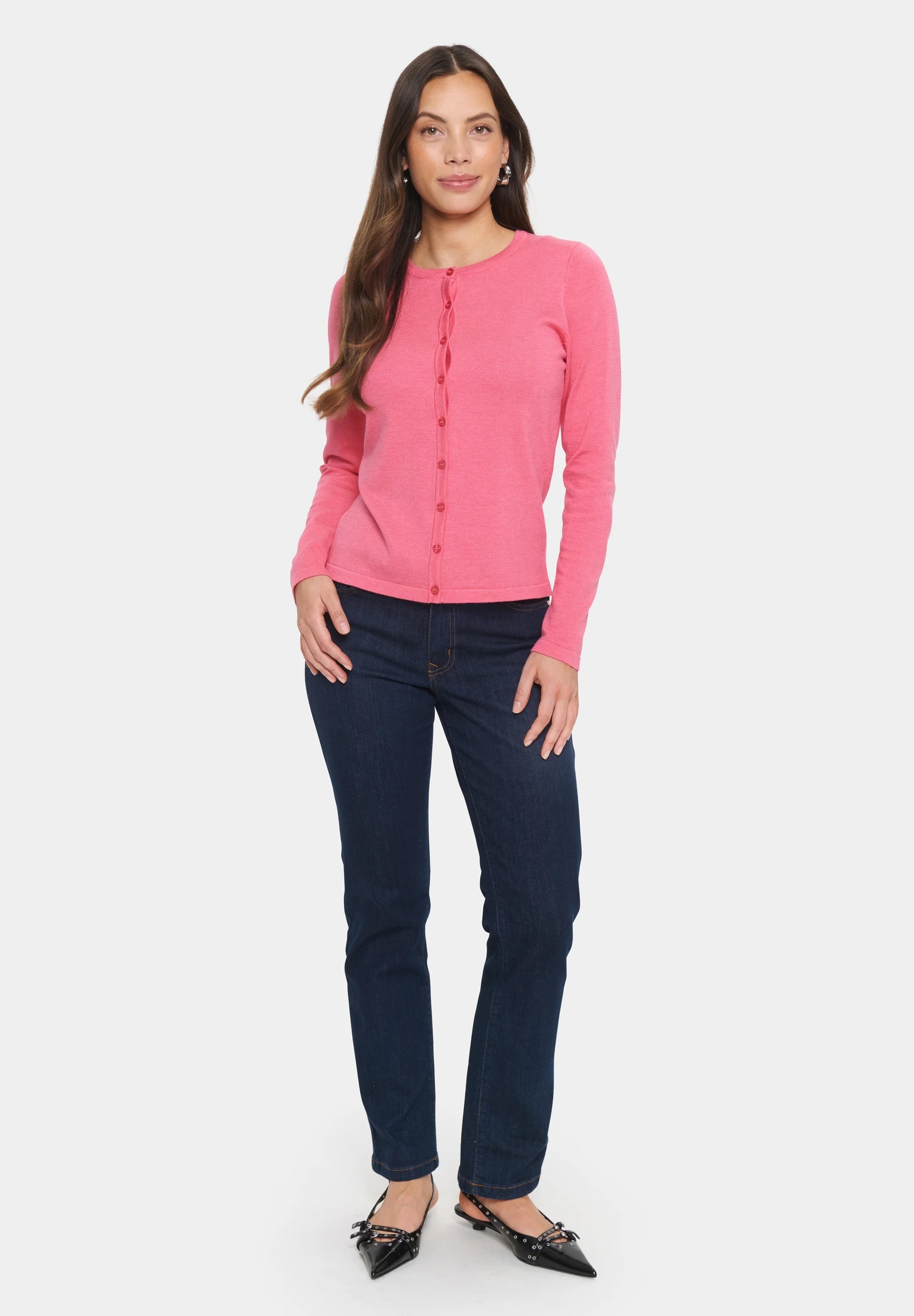 Wholesale Women's Classic Crew Neck Button-Up Cardigan – Soft Knit Long Sleeve Lightweight Sweater Top