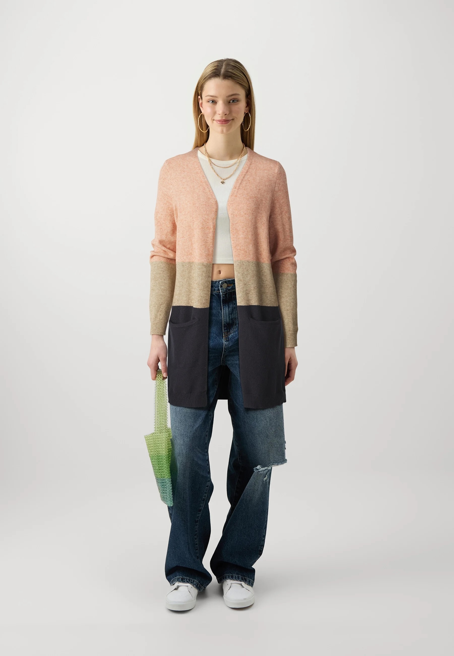Factory Direct Women's Colorblock Longline Knit Cardigan – Open Front Lightweight Sweater with Pockets