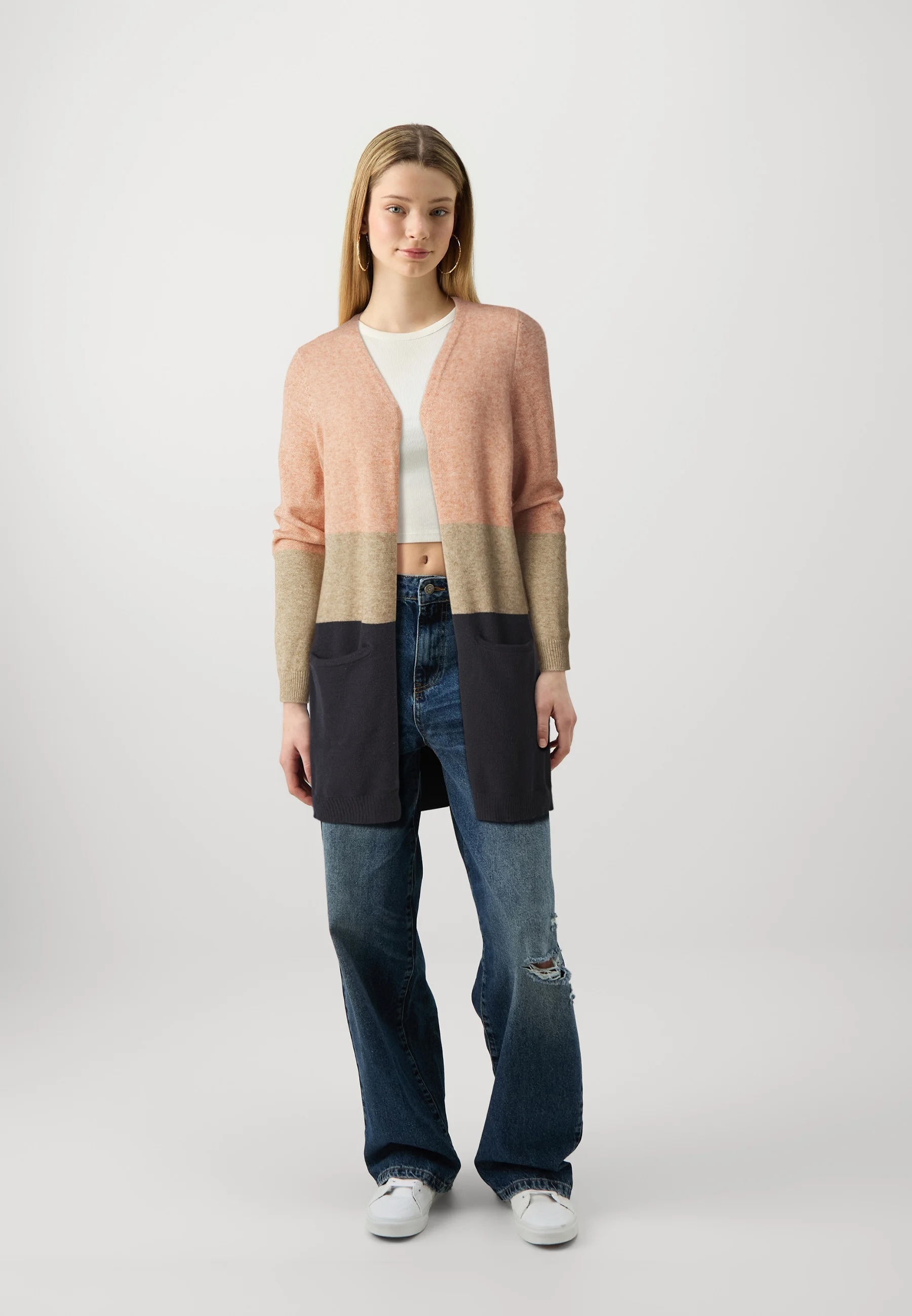 Factory Direct Women's Colorblock Longline Knit Cardigan – Open Front Lightweight Sweater with Pockets