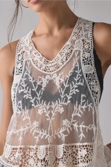 Factory Direct Vintage-Inspired Embroidered Lace Mesh Top