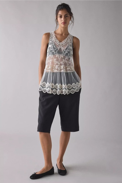 Factory Direct Vintage-Inspired Embroidered Lace Mesh Top