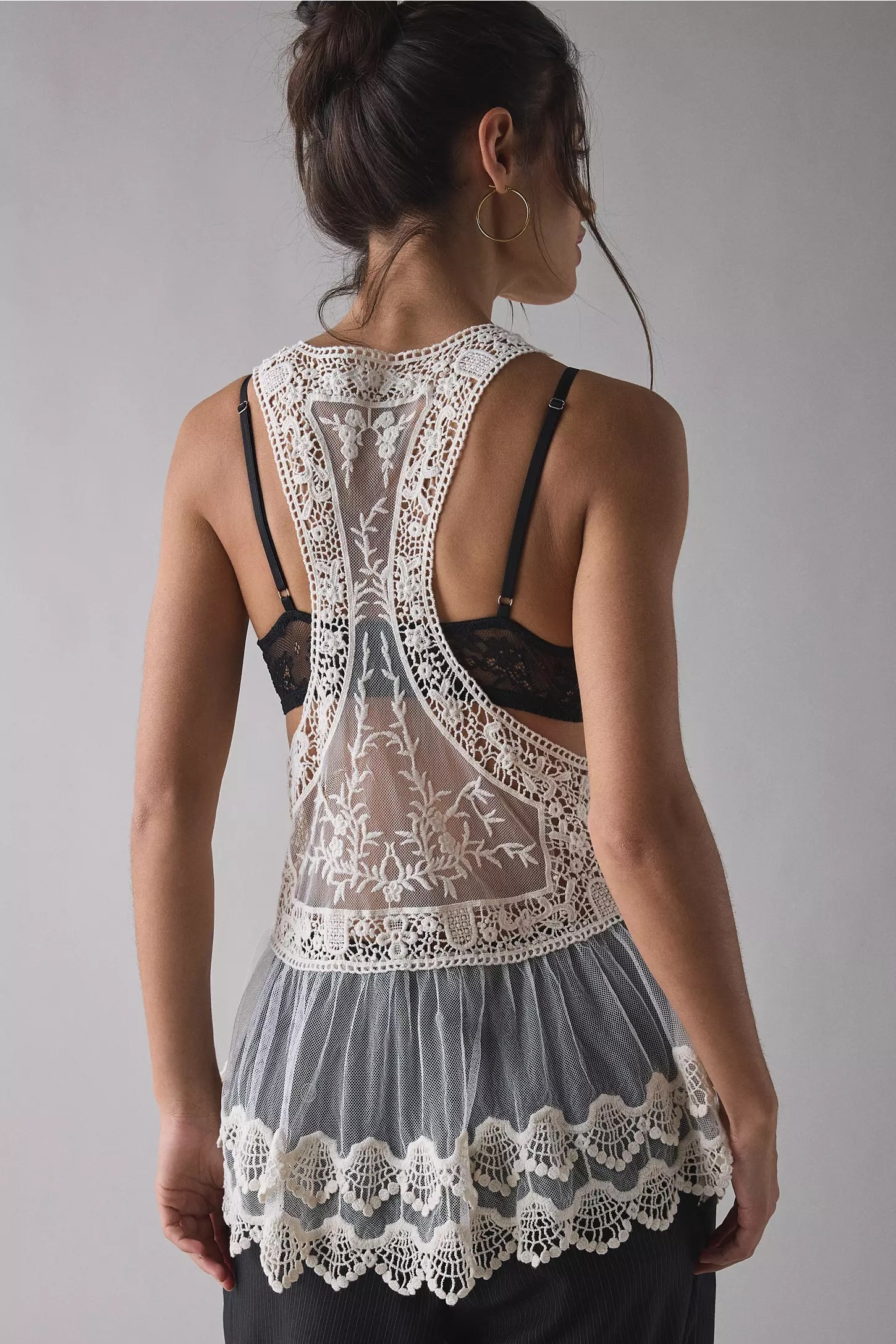 Factory Direct Vintage-Inspired Embroidered Lace Mesh Top