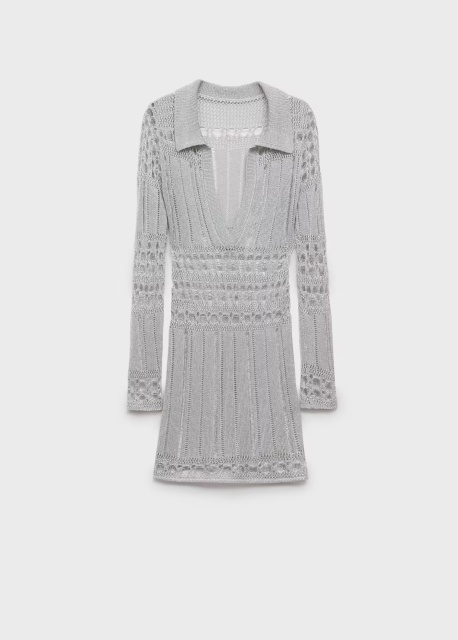 Wholesale Metallic Silver knit Mini Dress with Deep V Neckline