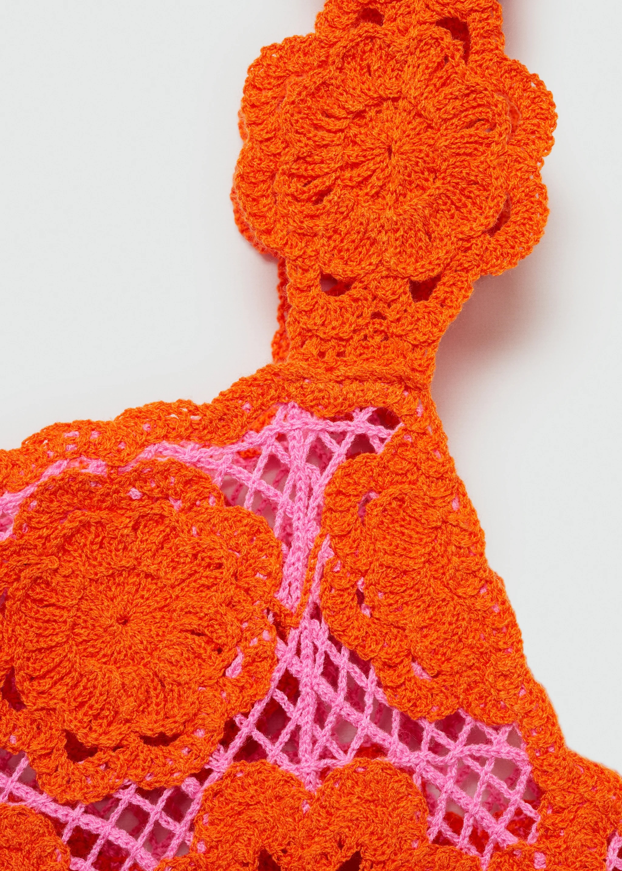 Custom Design Retro Floral Crochet Mini Dress in Tangerine and Fuchsia