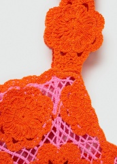 Custom Design Retro Floral Crochet Mini Dress in Tangerine and Fuchsia