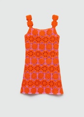Custom Design Retro Floral Crochet Mini Dress in Tangerine and Fuchsia