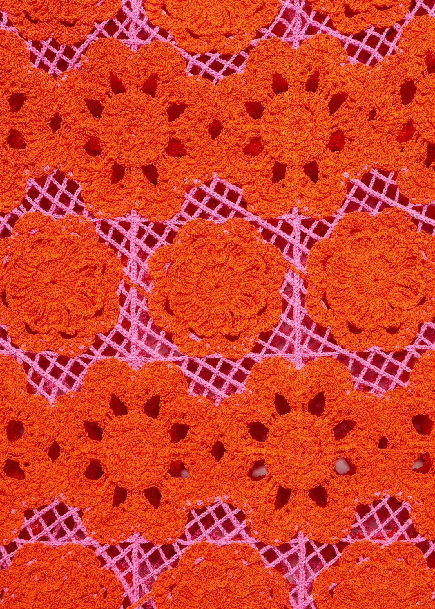 Custom Design Retro Floral Crochet Mini Dress in Tangerine and Fuchsia
