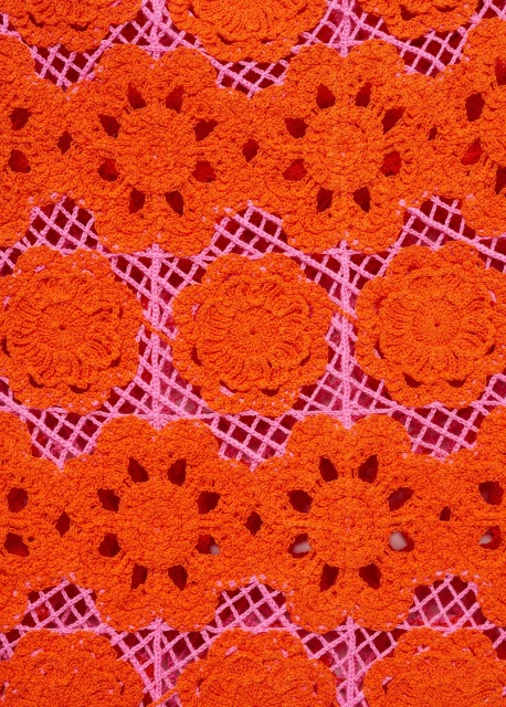 Custom Design Retro Floral Crochet Mini Dress in Tangerine and Fuchsia