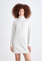 Custom Design White Cable Knit Turtleneck Sweater Dress