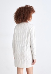 Custom Design White Cable Knit Turtleneck Sweater Dress