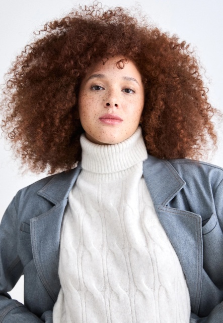 Custom Design White Cable Knit Turtleneck Sweater Dress