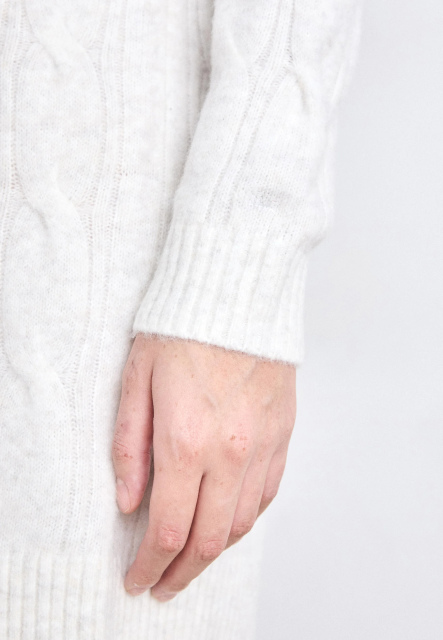 Custom Design White Cable Knit Turtleneck Sweater Dress