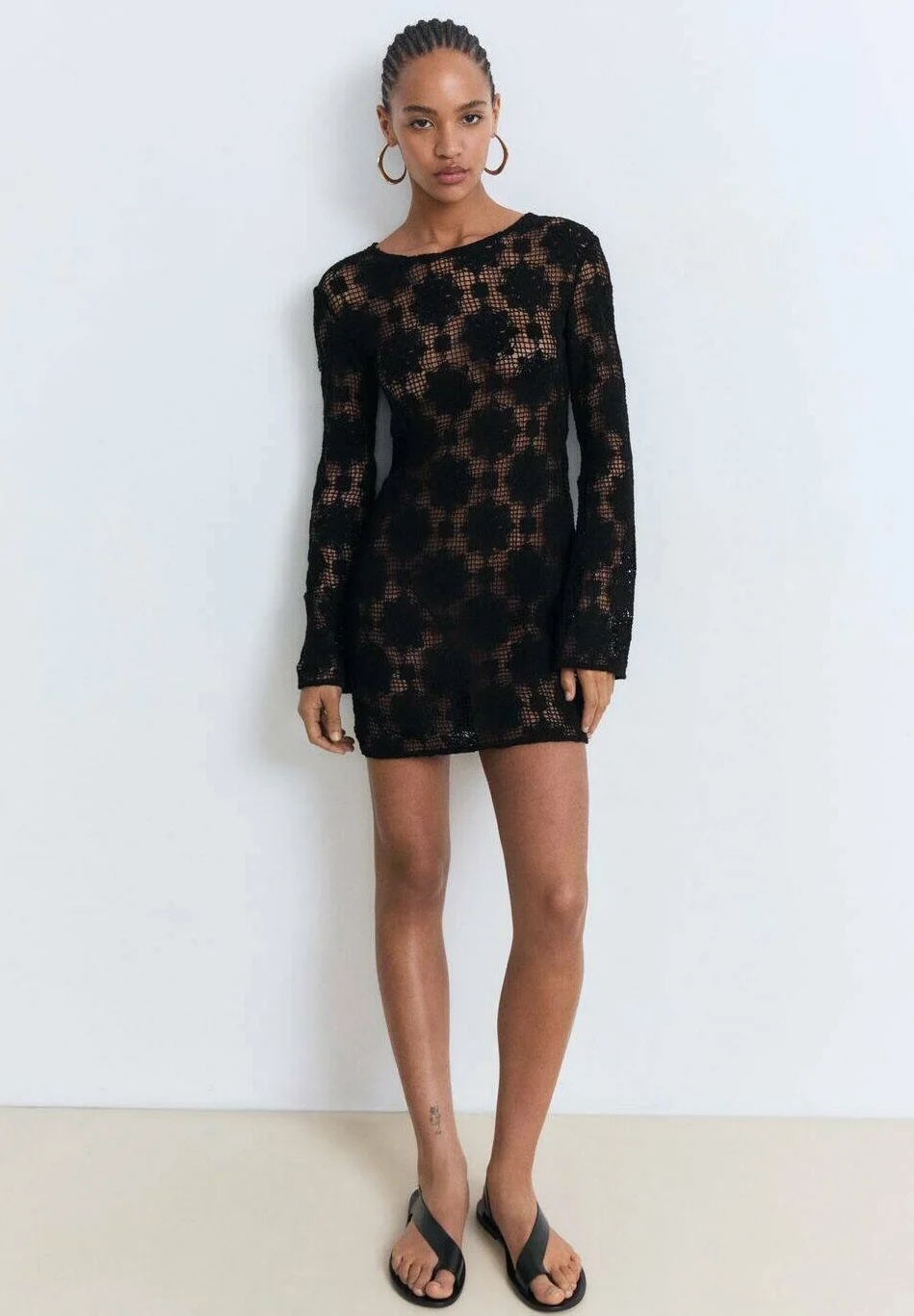 OEM ODM Black Crochet Floral Dress