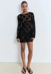 OEM ODM Black Crochet Floral Dress