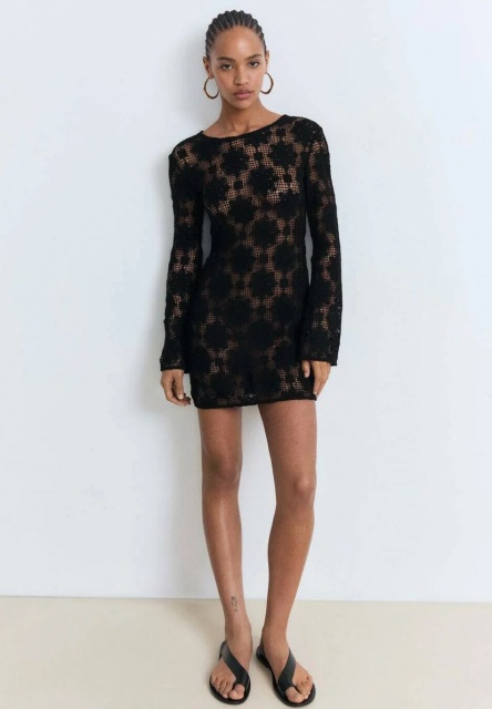 OEM ODM Black Crochet Floral Dress