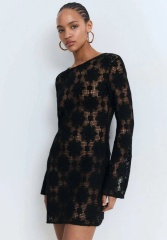 OEM ODM Black Crochet Floral Dress
