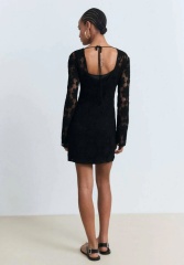 OEM ODM Black Crochet Floral Dress