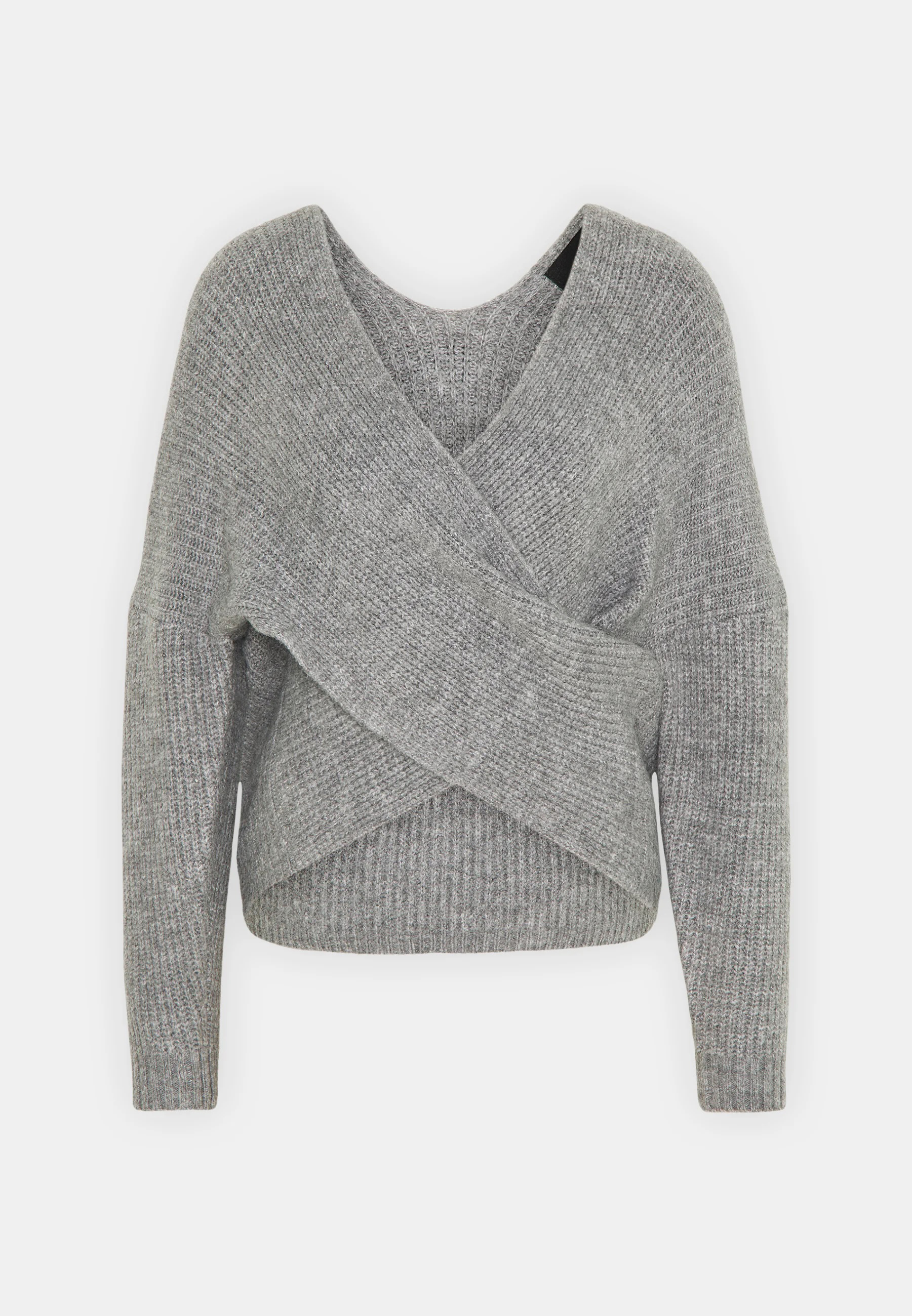Customized Grey Cross-Front Knit Sweater