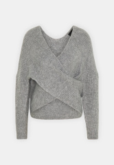 Customized Grey Cross-Front Knit Sweater