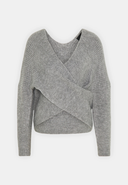 Customized Grey Cross-Front Knit Sweater