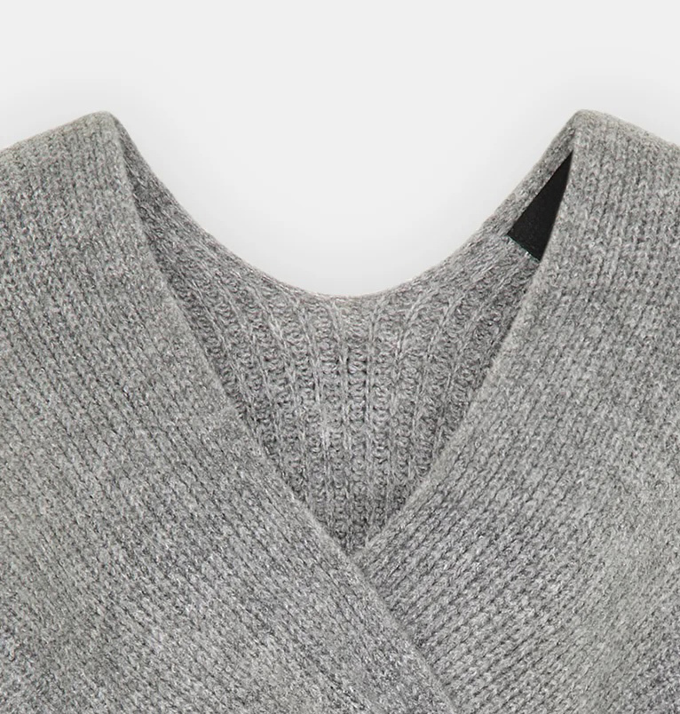 Customized Grey Cross-Front Knit Sweater