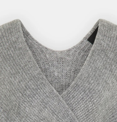Customized Grey Cross-Front Knit Sweater