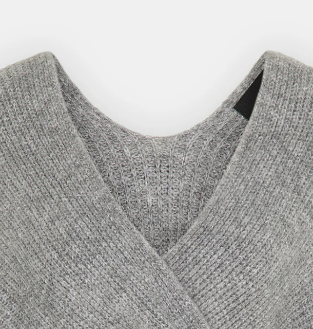 Customized Grey Cross-Front Knit Sweater
