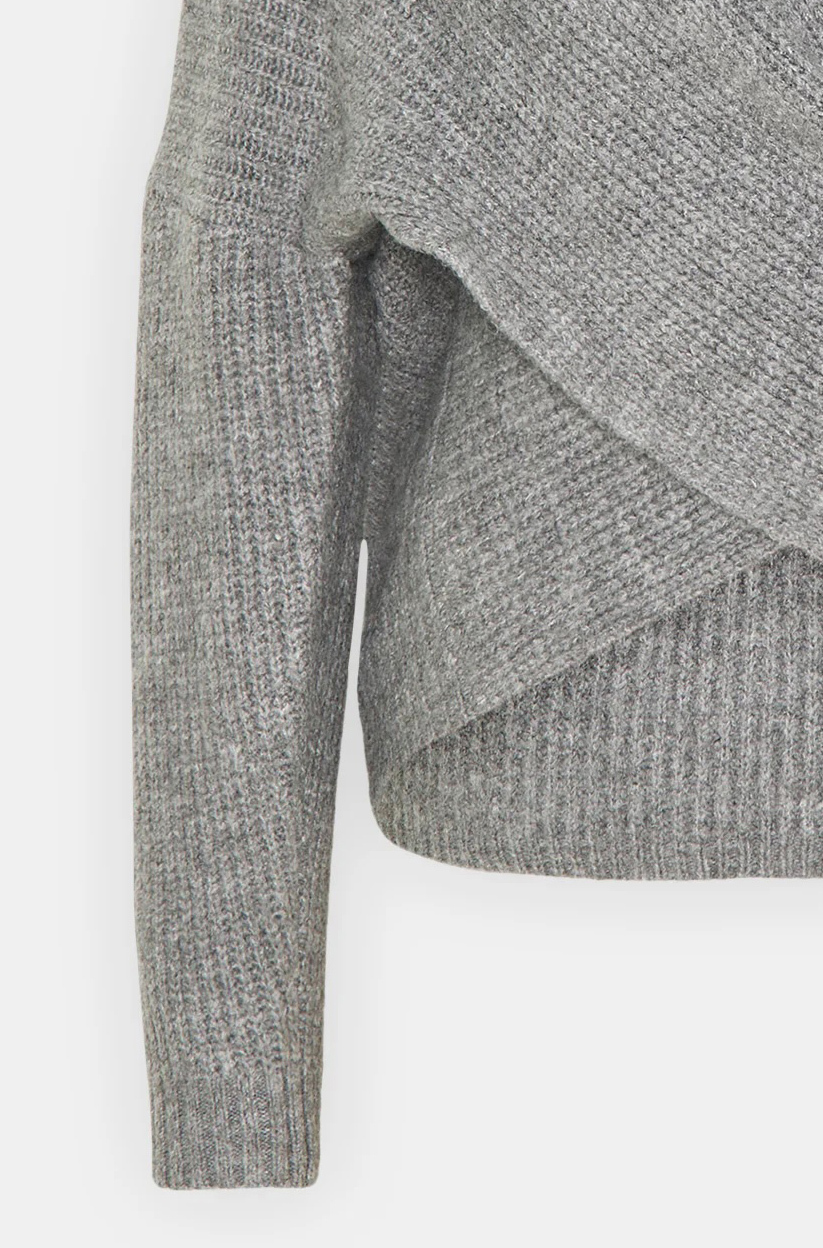 Customized Grey Cross-Front Knit Sweater