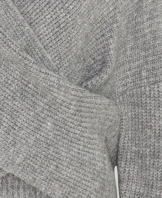 Customized Grey Cross-Front Knit Sweater