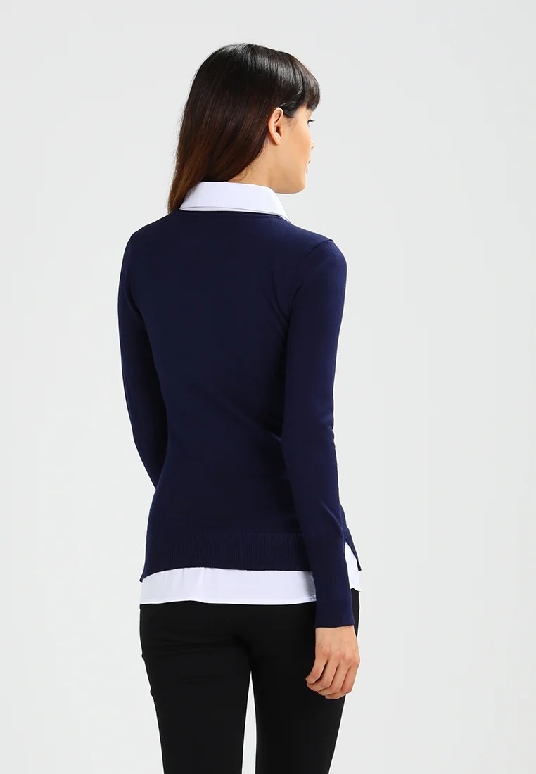 Factory Direct Navy V-Neck Sweater with Zipper Detail