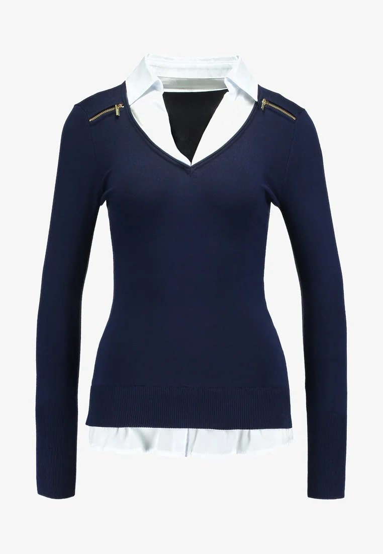 Factory Direct Navy V-Neck Sweater with Zipper Detail