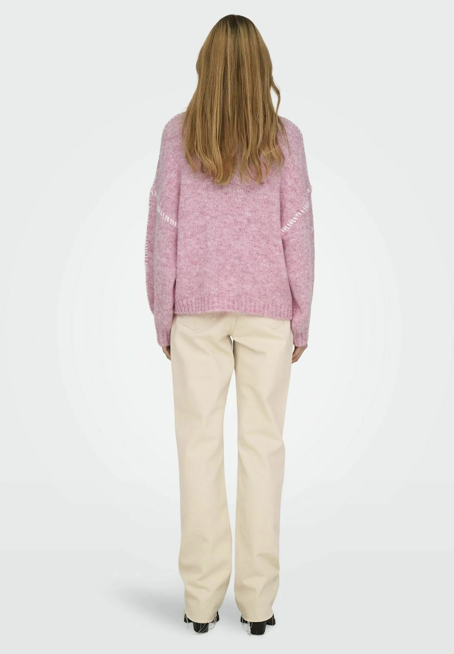 Made-to-order Soft Pink Knit Sweater with Side Stitching