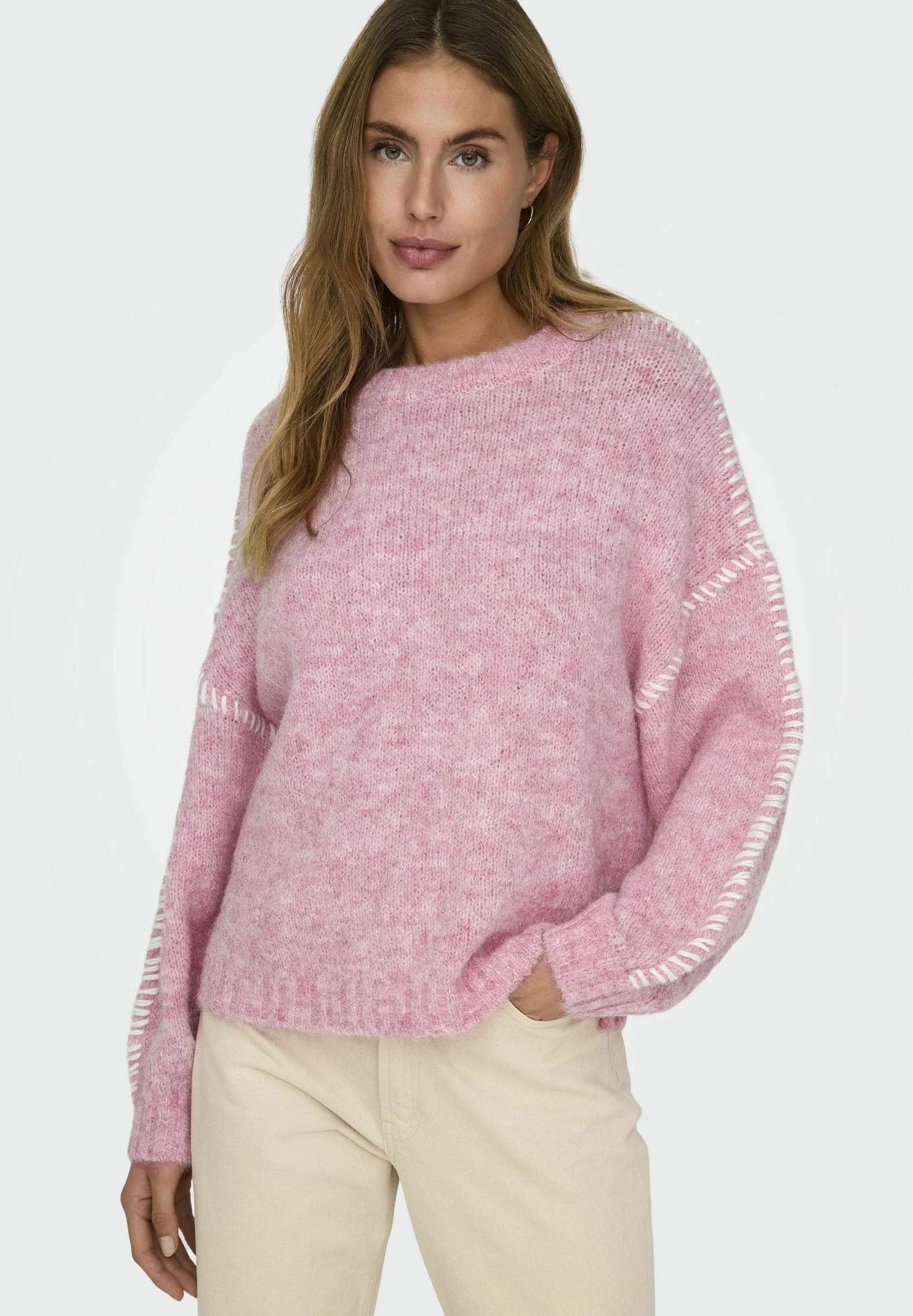 Made-to-order Soft Pink Knit Sweater with Side Stitching
