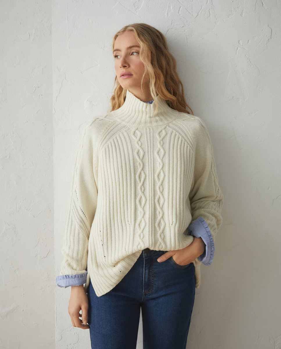OEM ODM Women's Ribbed Cable-Knit High Neck Sweater