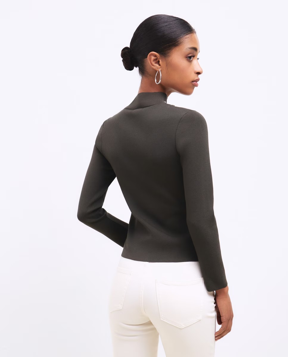 Customized Women's Elegant Pearl Detail Turtleneck Top