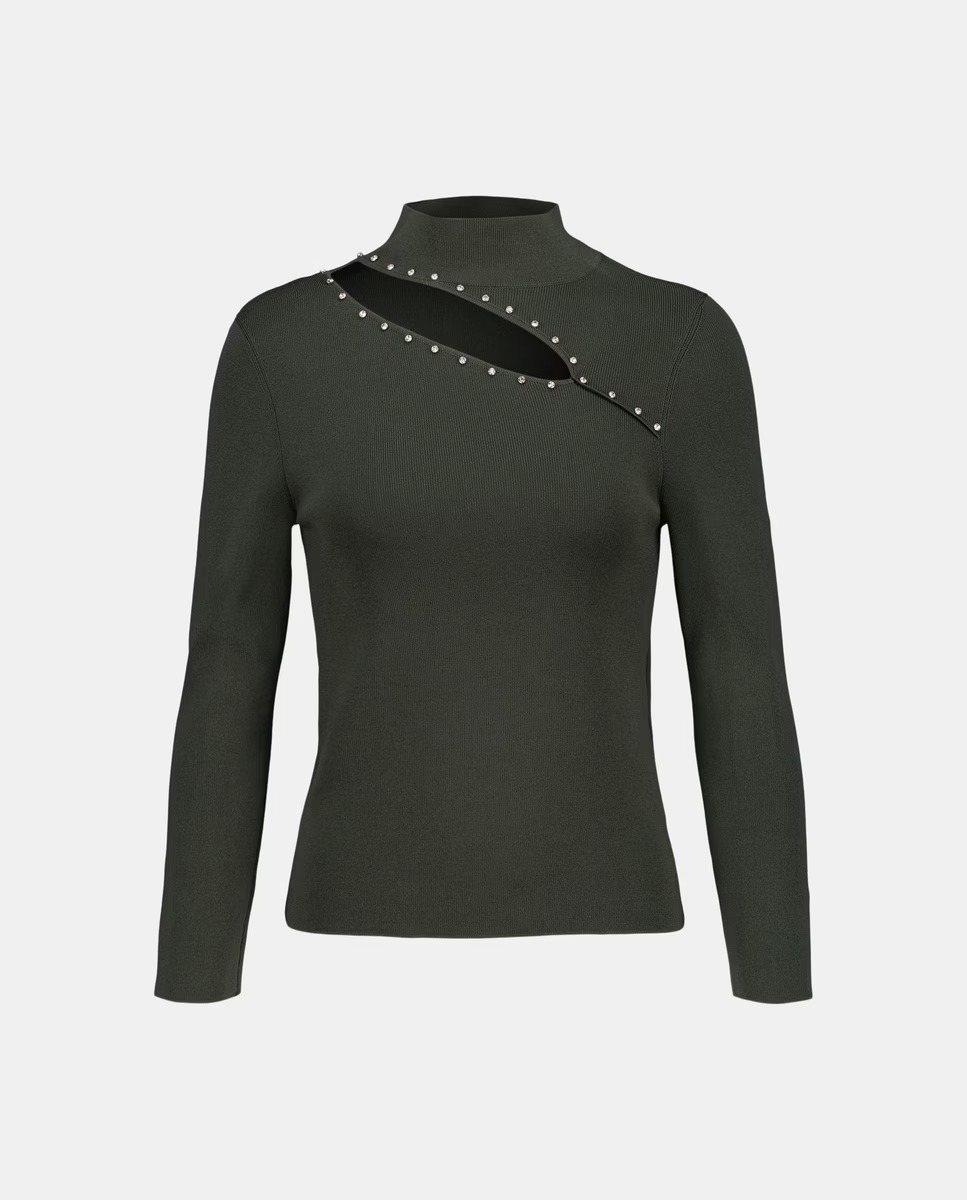 Customized Women's Elegant Pearl Detail Turtleneck Top