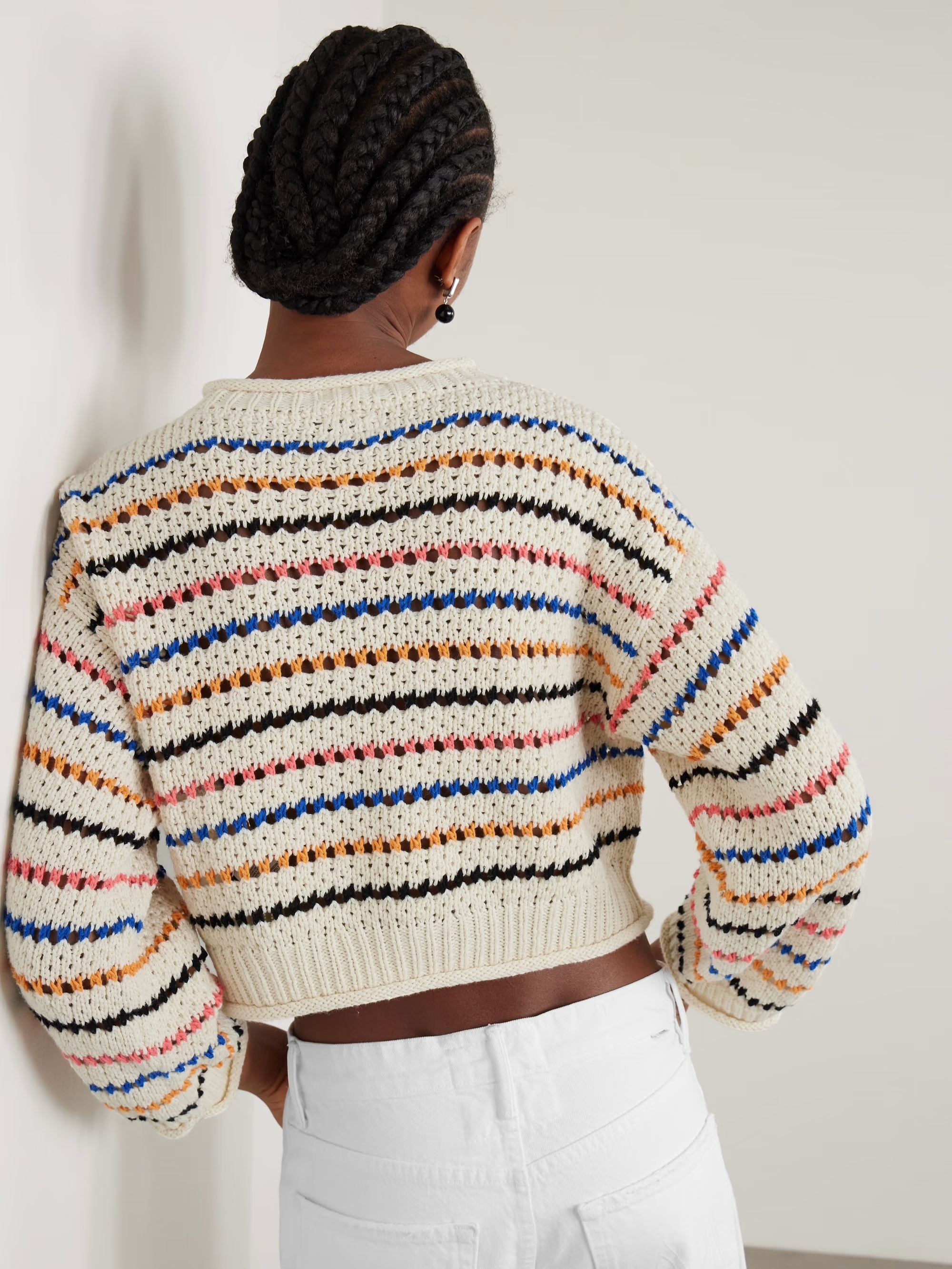 Wholesale Colorful Striped Crochet Knit Sweater