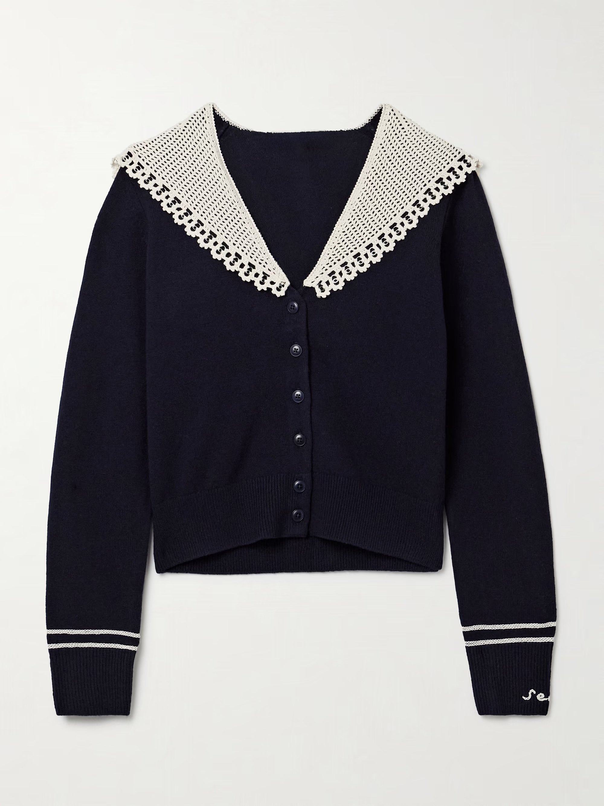 Made-to-order Navy knit Collar Cardigan