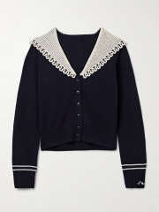 Made-to-order Navy knit Collar Cardigan