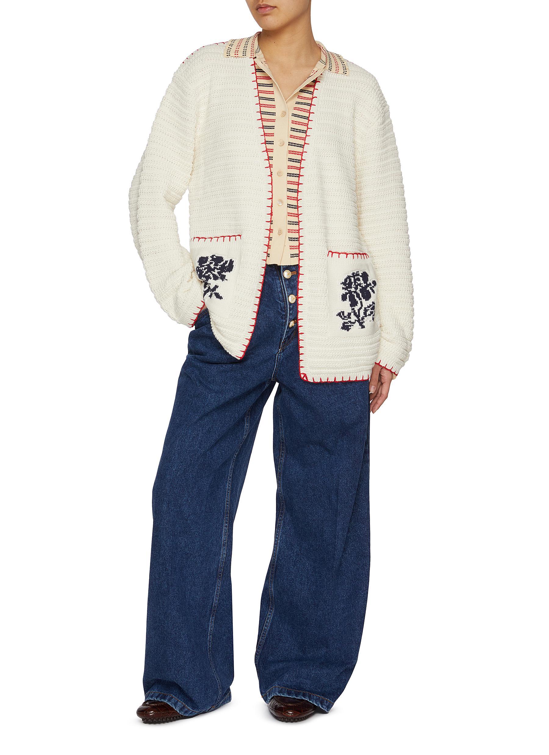 Factory Direct Floral Embroidered knit Cardigan