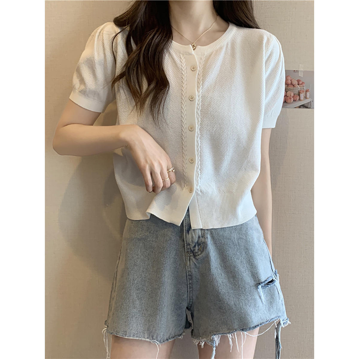 Personalized Elegant Short-Sleeve Knitted Cardigan