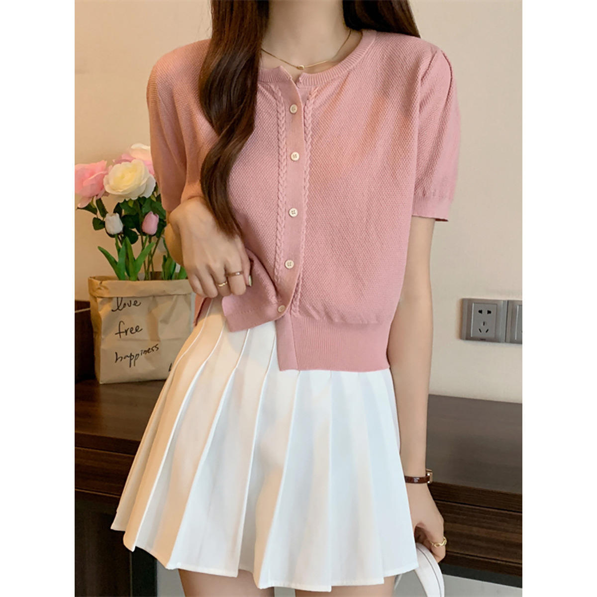 Personalized Elegant Short-Sleeve Knitted Cardigan