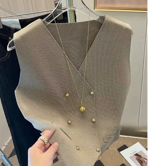 OEM ODM Chic Double-Breasted Vest with Gold Button Details