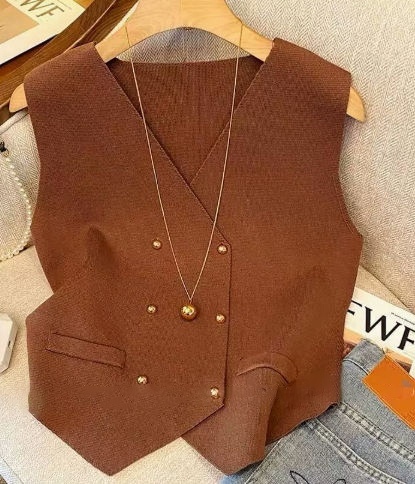 OEM ODM Chic Double-Breasted Vest with Gold Button Details