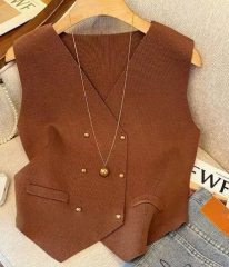 OEM ODM Chic Double-Breasted Vest with Gold Button Details