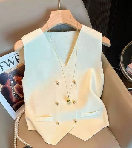 OEM ODM Chic Double-Breasted Vest with Gold Button Details