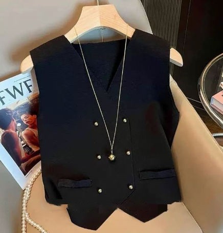 OEM ODM Chic Double-Breasted Vest with Gold Button Details